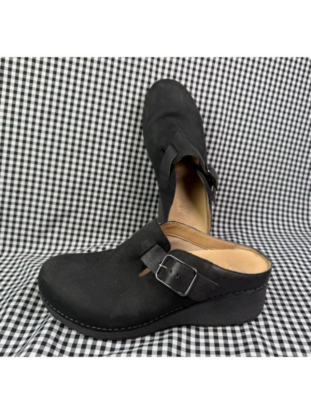 Dansko Caia Black Leather Clogs Womens EU 40 Slip On Buckle Mule Shoes